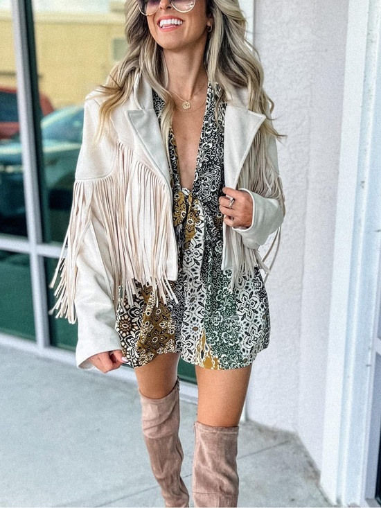 Jackets & Blazers - Fringed Cream Suede Jacket women cardigan blazer boho